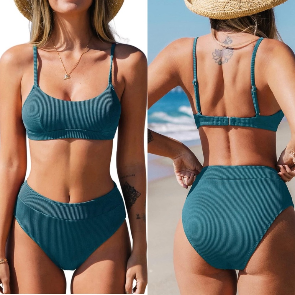 Women's Bikini Set Two Piece Swimsuit High Waisted Scoop Neck Swimwear SIZE‎ XL